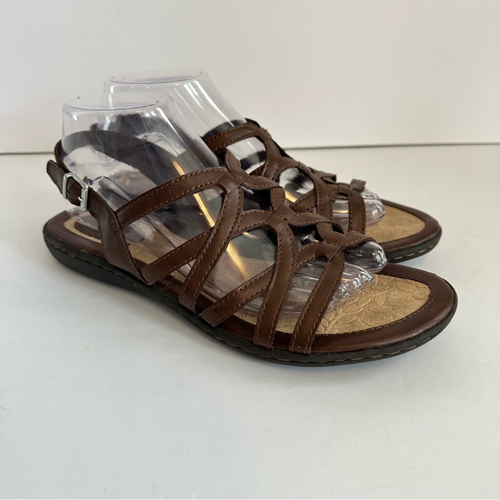 B.O.C. Born Concepts Brown‎ Strappy Flat Slingback Sandals 9M Casual Comfort